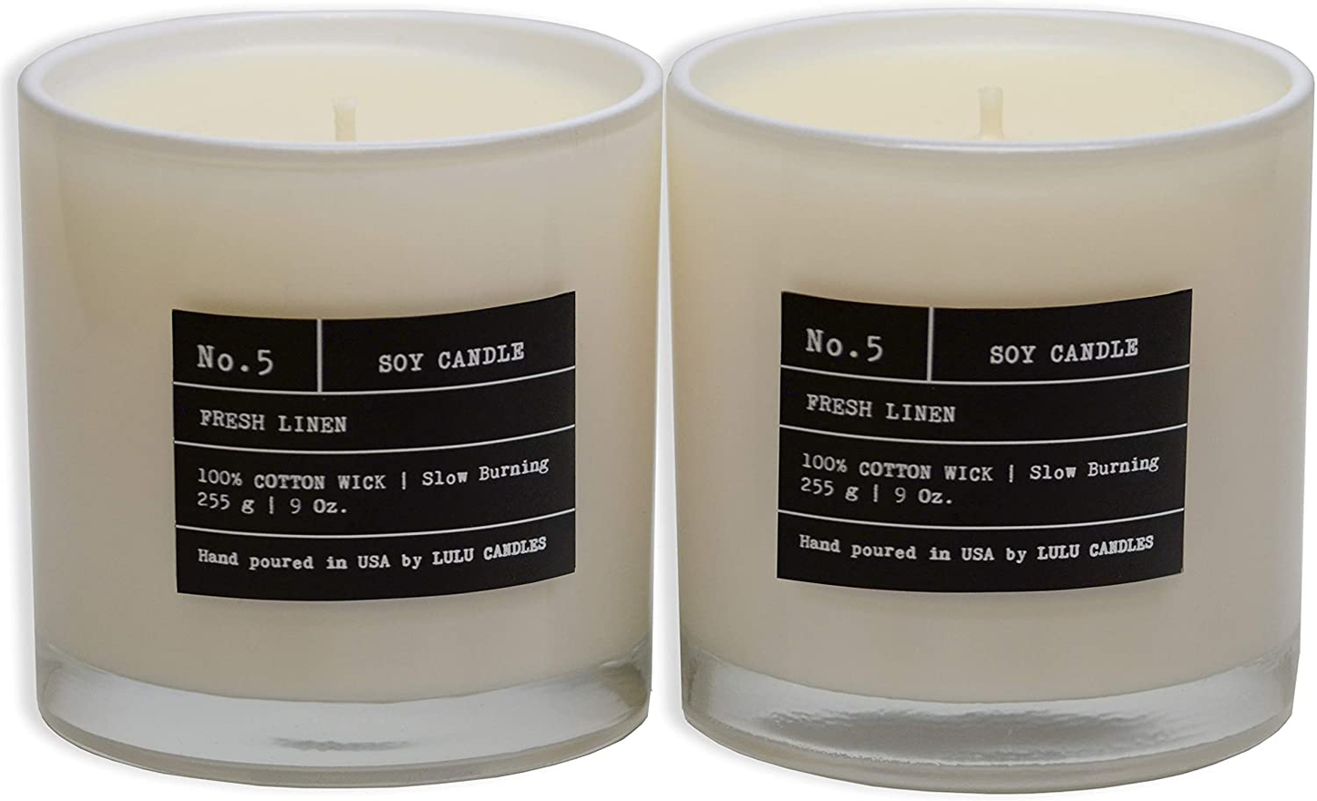 Lulu Candles | Fresh Linen | Luxury Scented Soy Jar Candle | Hand Poured in The USA | Highly Scented & Long Lasting - 2 Pack - 9 Oz. - NO LID