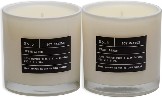 Lulu Candles | Fresh Linen | Luxury Scented Soy Jar Candle | Hand Poured in The USA | Highly Scented & Long Lasting - 2 Pack - 9 Oz. - NO LID