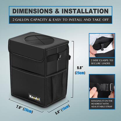 Knodel Car Trash Can, Waterproof Auto Garbage Bag, Car Trash Can with Lid, Leak-Proof Car Storage Bag, Auto Garbage Bag Hanging (Medium, Black)