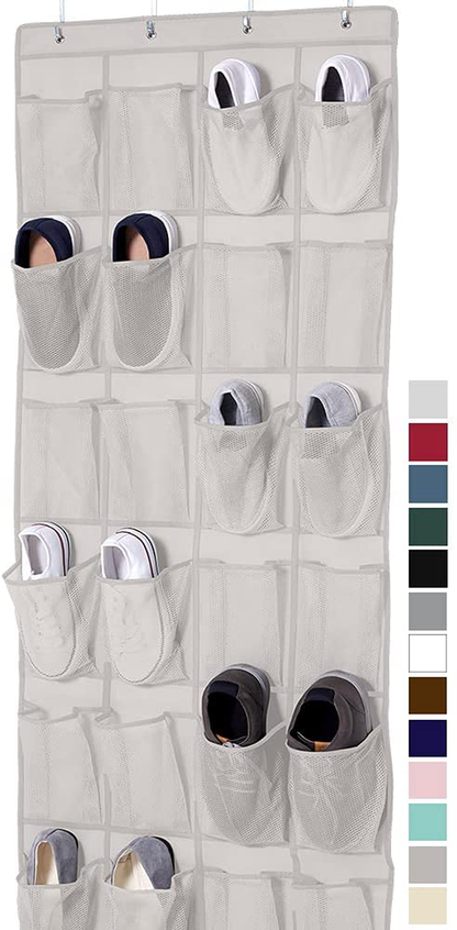 Gorilla Grip Large 24 Pocket Shoe Organizer, Breathable Mesh, Holds Up to 40 Pounds, Sturdy Hooks, Space Saving, Over Door, Storage Rack Hangs on Closets for Shoes, Sneakers or Home Accessories, Linen