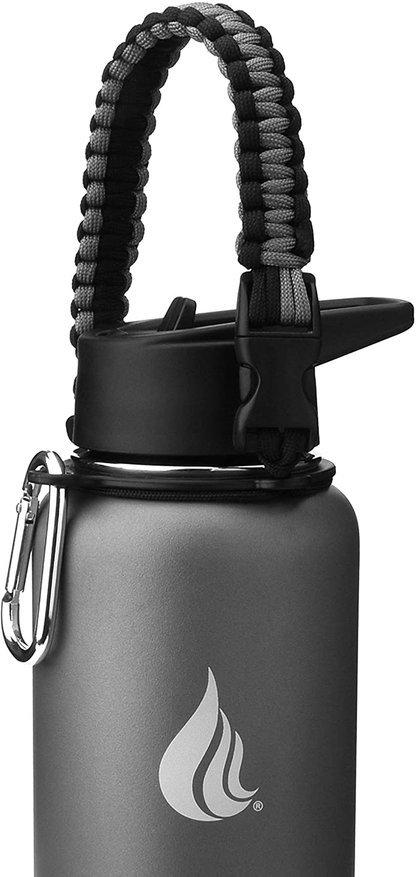  Wide Mouth Paracord Handle - Strap Carrier with Safety Ring and Carabiner - Compatible with 18, 24, 32, 40, and 64 oz Stainless Steel Water Bottles