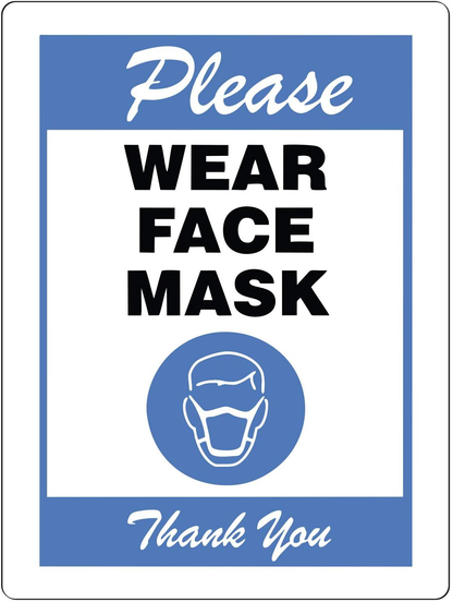 E-Z WRAPS"Please WEAR FACE MASK" Sign, Blue, Adhesive Vinyl, 8"x6"