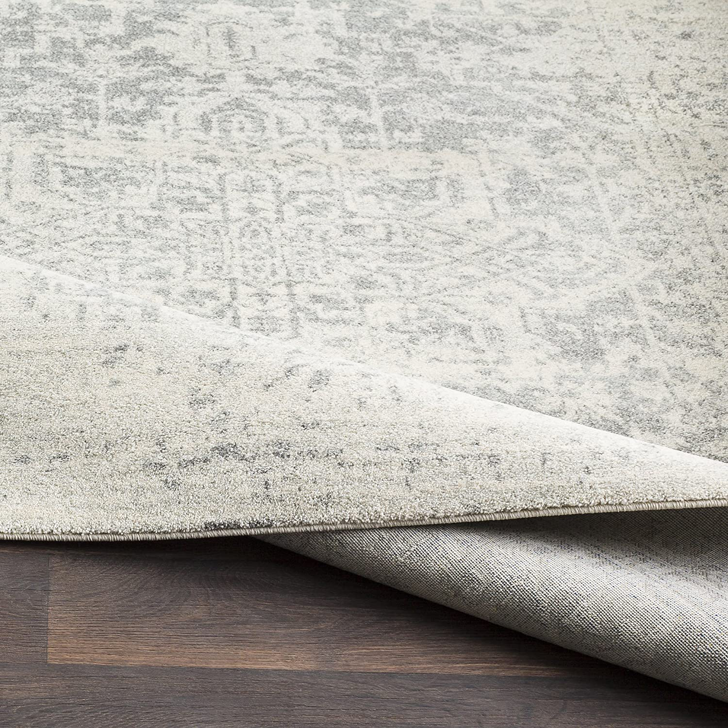 Janine Vintage Medallion Area Rug 6'7" Square Grey