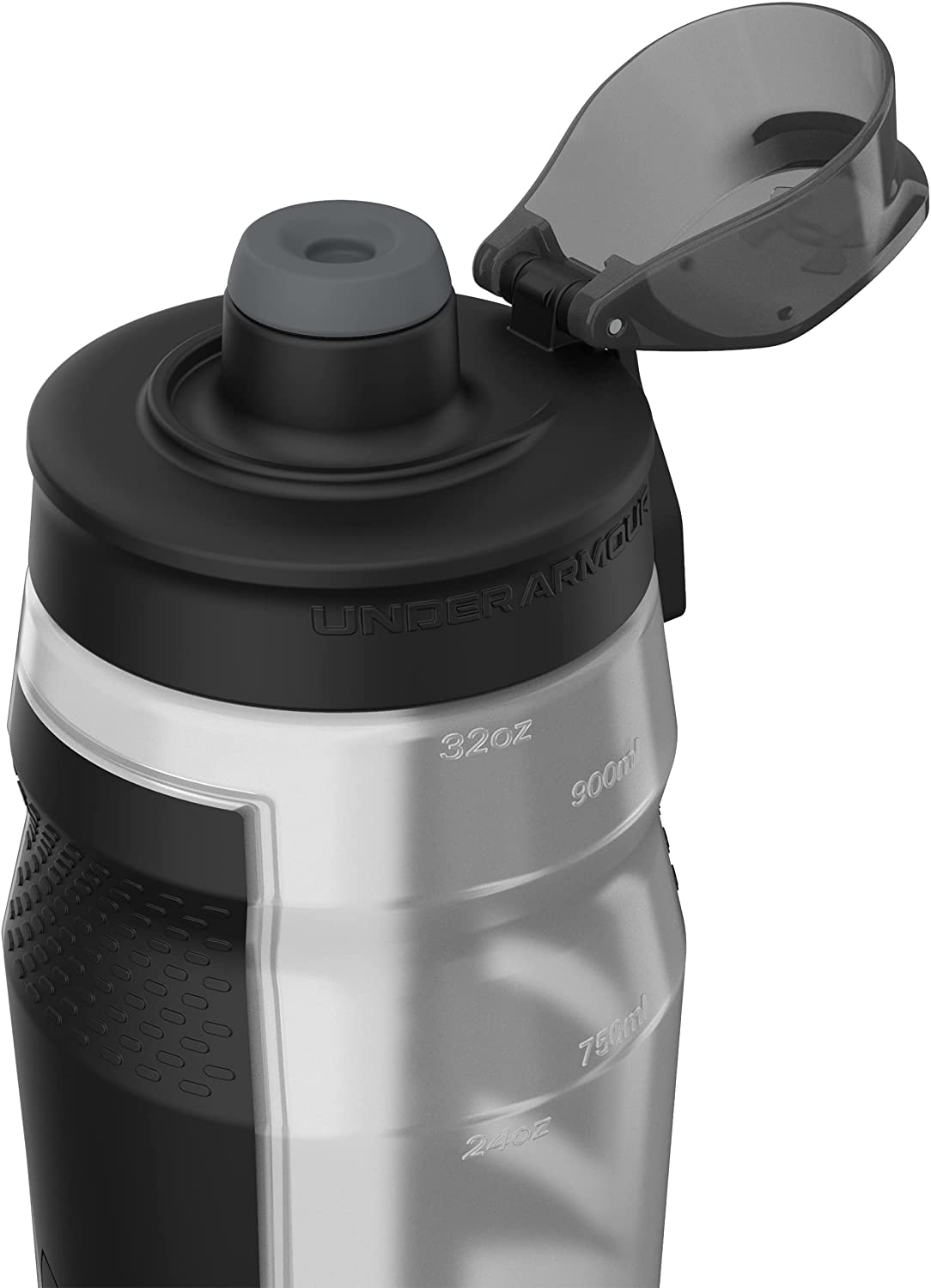 Under Armour 32oz Playmaker Squeeze Water Bottle, Sanitary Cap Cover, High Flow Push/ Pull Nozzle, Non-Slip Grip, Finger Loop Carry, Fits Bike Holder, Cycling, Gym, Hiking, All Sports