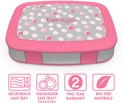 Bentgo Kids Prints Leak-Proof, 5-Compartment Bento-Style Kids Lunch Box - Ideal Portion Sizes for Ages 3 to 7 - BPA-Free, Dishwasher Safe, Food-Safe Materials (Dinosaur)