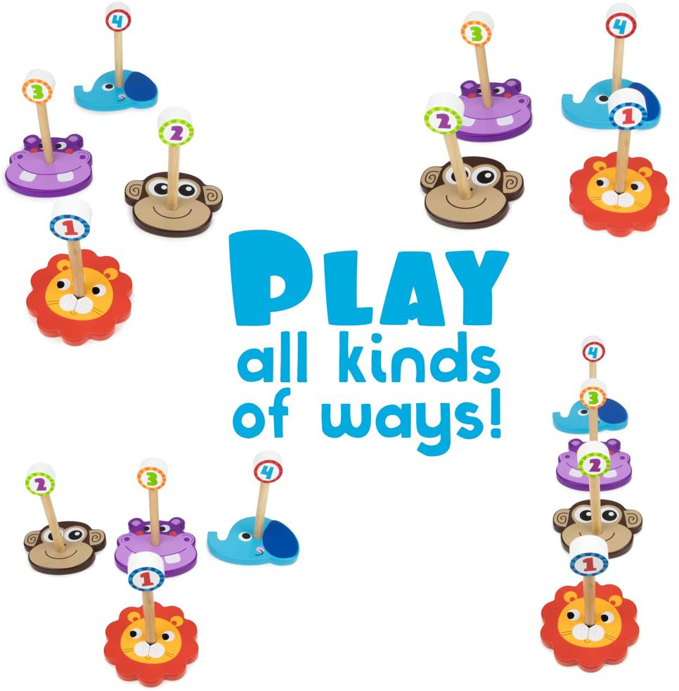 Imagination Generation Jungle Ring Toss Game, Indoor/Outdoor Family Fun with 4 Wooden Zoo Animal Targets