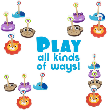 Imagination Generation Jungle Ring Toss Game, Indoor/Outdoor Family Fun with 4 Wooden Zoo Animal Targets
