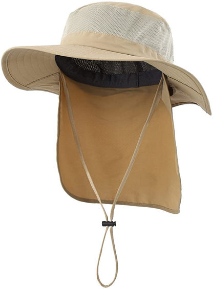 Outdoor UPF50+ Mesh Sun Hat Wide Brim Fishing Hat with Neck Flap