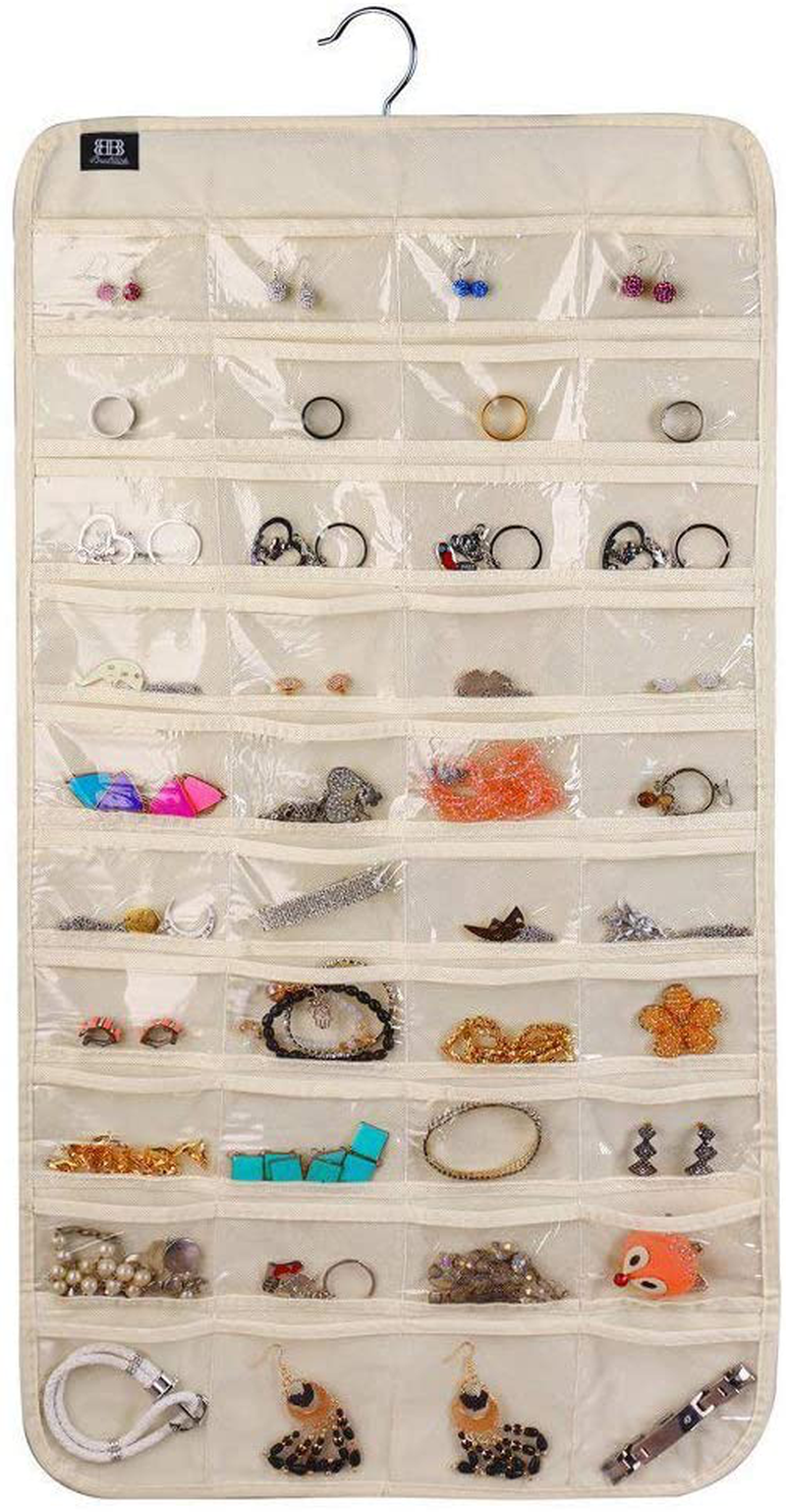 BB Brotrade HJO80 Hanging Jewelry Organizer,80 Pocket Organizer for Holding Jewelries(Beige)