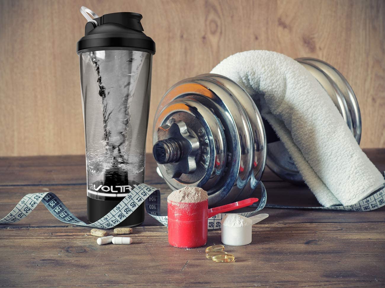 VOLTRX Premium Electric Protein Shaker Bottle, Made with Tritan - BPA Free - 24 oz Vortex Portable Mixer Cup/USB Rechargeable Shaker Cups for Protein Shakes (Black)