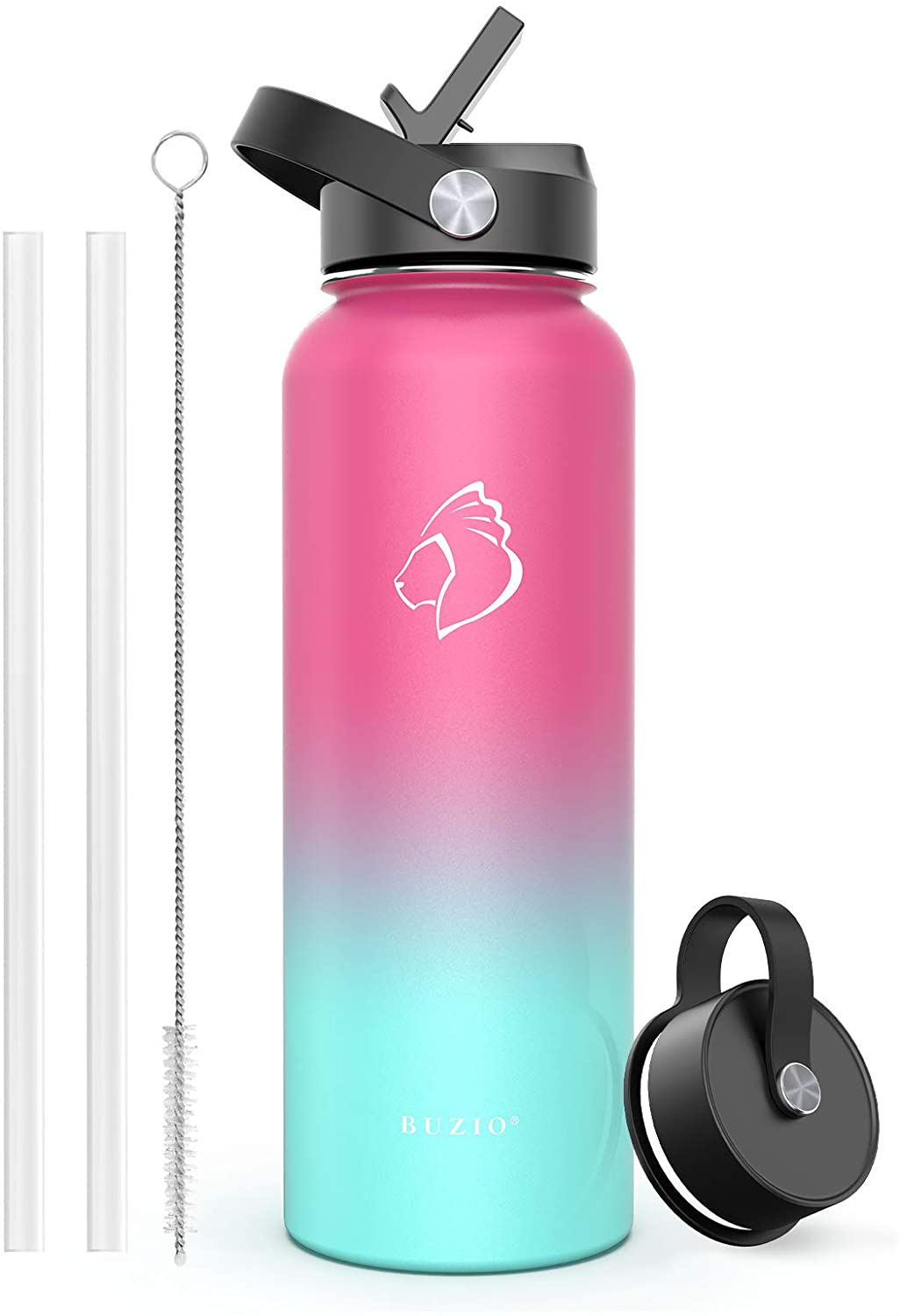 BUZIO Insulated Water Bottle with Straw Lid and Flex Cap, 32oz, 40oz, 64oz, 87oz Modern Double Vacuum Stainless Steel Water Flask, Cold for 48 Hrs Hot for 24 Hrs Simple Thermo Canteen Mug,BPA-Free