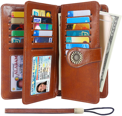 Lavemi Womens Large Capacity RFID Blocking Leather Wristlet Clutch Wallets Card Holder
