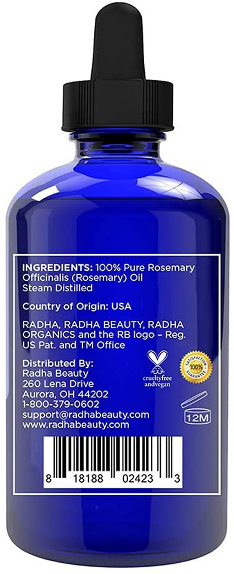 Radha Beauty - Huge 4 oz. Rosemary Essential Oil - 100% Pure Therapeutic Grade, Steam Distilled for Aromatherapy, Relaxation, Scalp Treatment, Healthy Hair Growth, Anti-Aging, Dry Skin, Acne Skincare