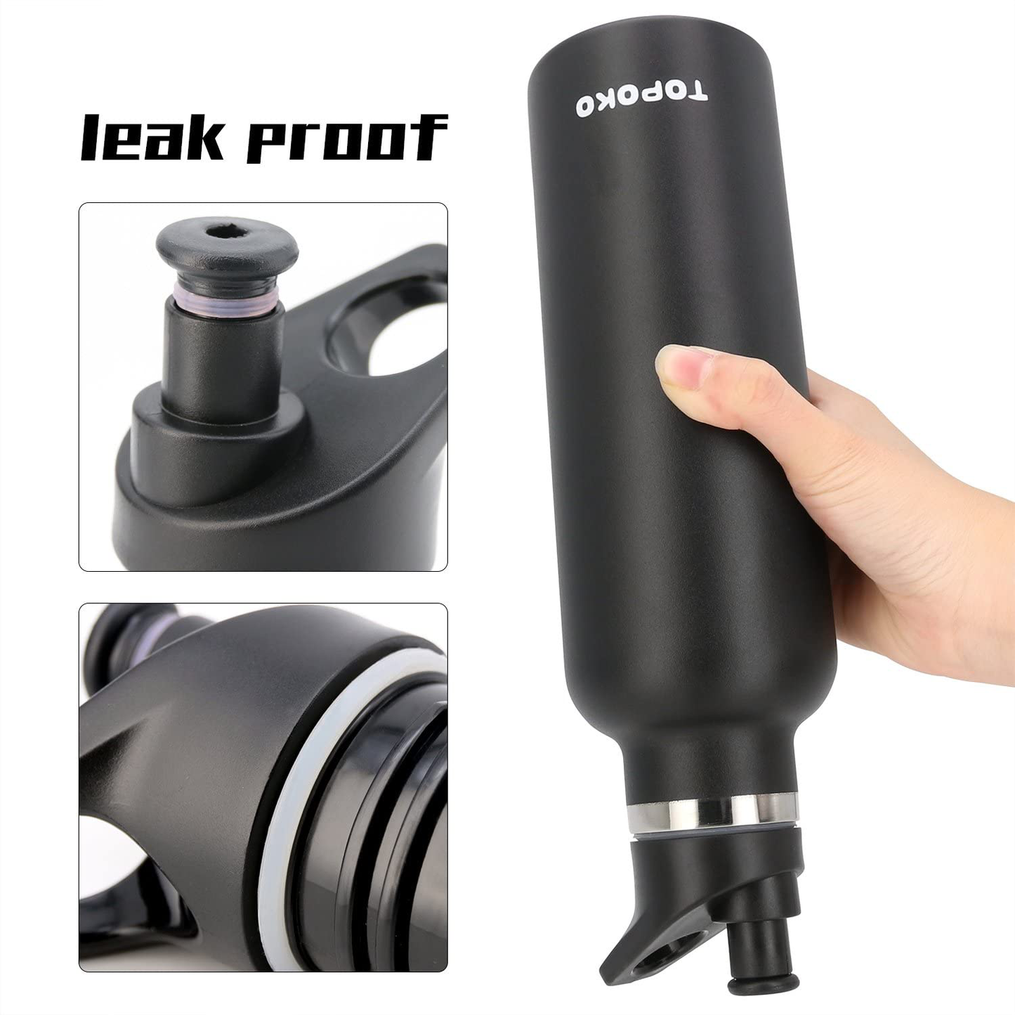 TOPOKO 25 OZ Hydro Double Wall Flask Stainless Steel Water Bottle, Bite Valve Top, Vacuum Insulated, Sweat Proof, Leak Proof Sports Thermos. Standard Mouth 25oz, BPA-Free, Keep Cold 24 Hours (Black)