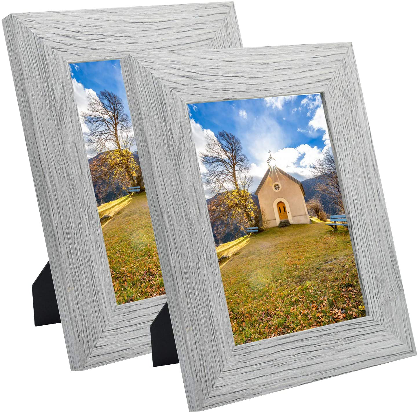 Frametory, Set of 2-8x10 Photo Frame - Brown Grain Color, Wide Moulding Design - Wall Hanger, Back Turn Buttons, Easel Stand - Wall Display or Tabletop Display