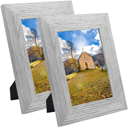 Frametory, Set of 2-8x10 Photo Frame - Brown Grain Color, Wide Moulding Design - Wall Hanger, Back Turn Buttons, Easel Stand - Wall Display or Tabletop Display
