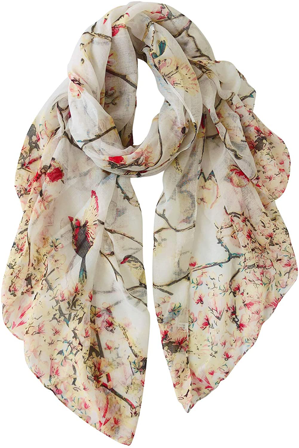 GERINLY Scarfs for Women Lightweight Floral Birds Print Cotton Scarves and Wraps for Holiday