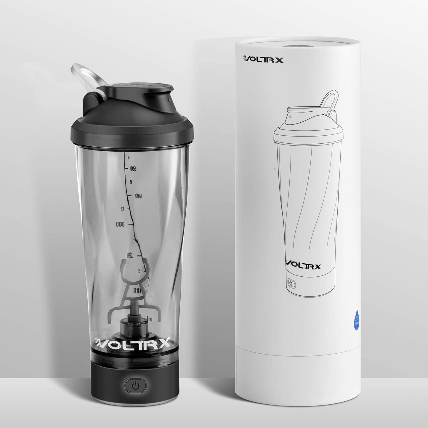 VOLTRX Premium Electric Protein Shaker Bottle, Made with Tritan - BPA Free - 24 oz Vortex Portable Mixer Cup/USB Rechargeable Shaker Cups for Protein Shakes (Black)