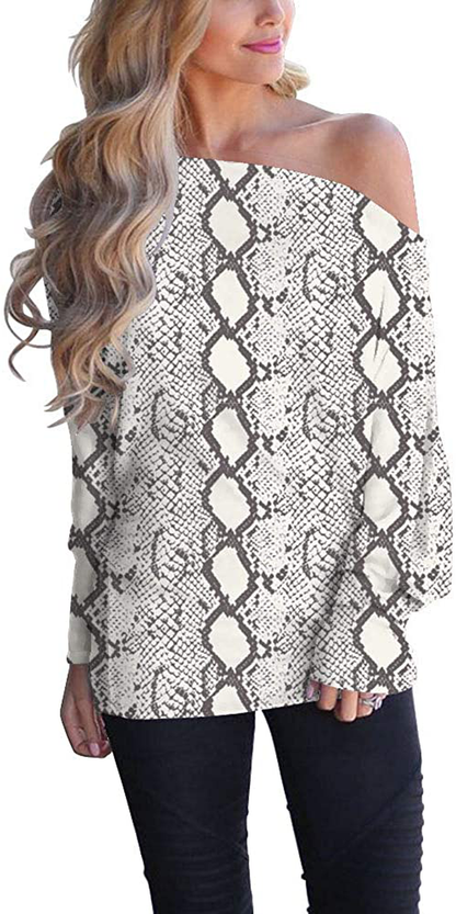 Lacozy Women's Off Shoulder Long Sleeve Oversized Pullover Sweater Knit Jumper Loose Tunic Tops