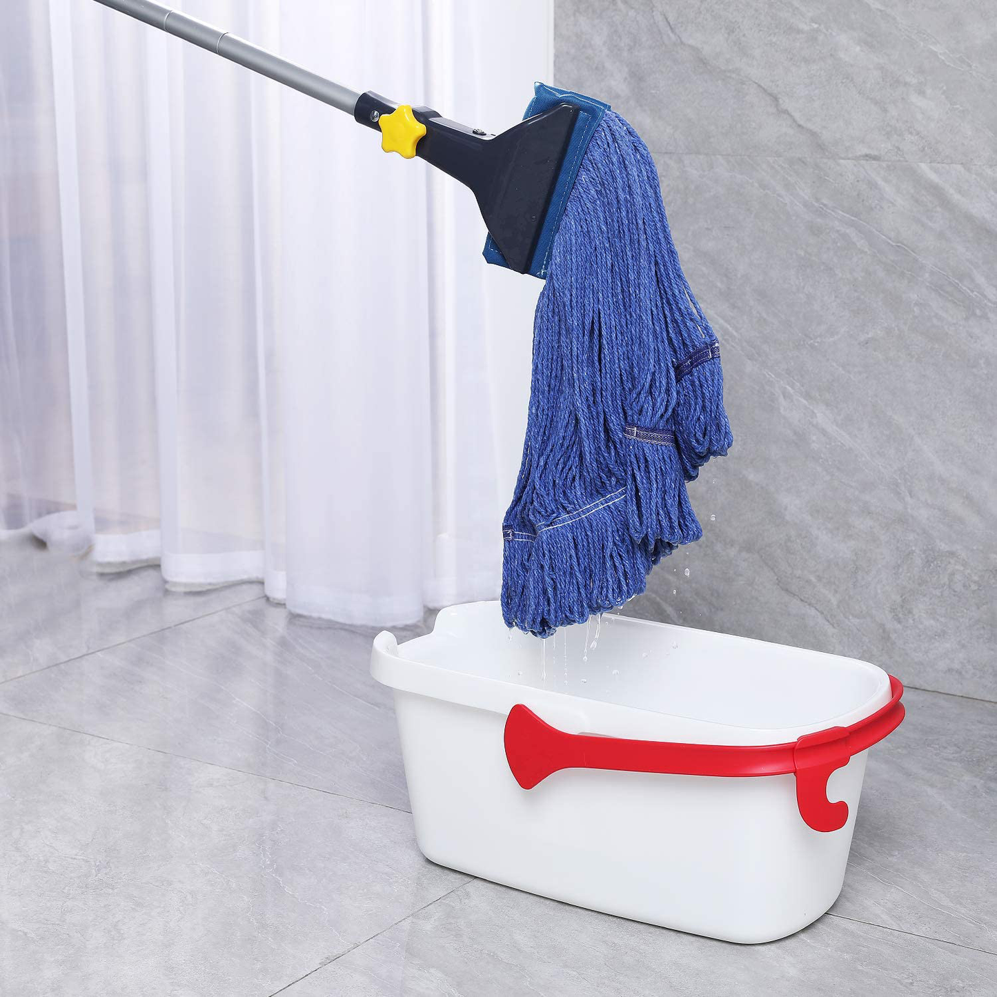 Yocada Looped-End String Wet Mop Heavy Duty Cotton Mop Commercial Industrial Grade Iron Pole Jaw Clamp Floor Cleaning 52in Long