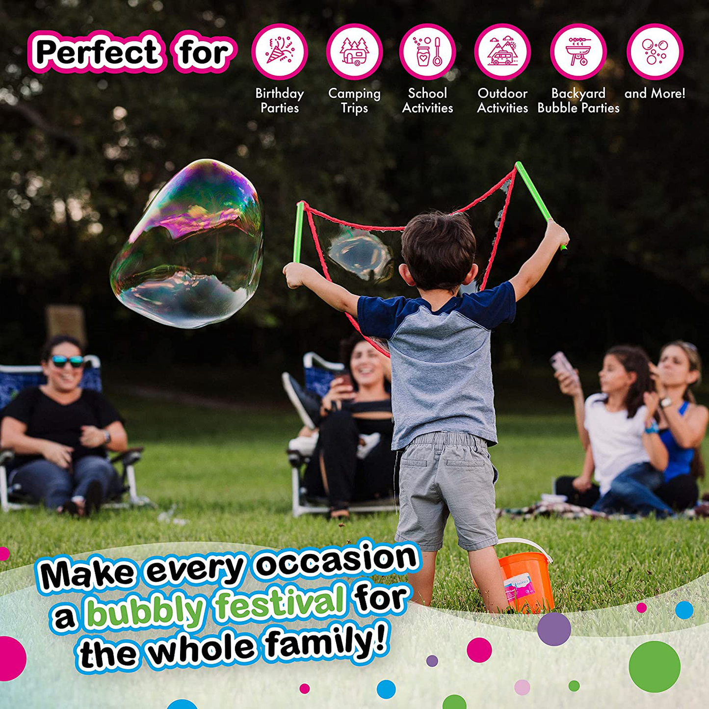 WOWMAZING Giant Bubble Kit: Unicorn - Incl. Wand, 2 Big Bubble Concentrate Pouches and 8 Sun-Activated Magical Stickers | Outdoor Toy for Kids, Girls | Bubbles Made in The USA - Unicorn Kit