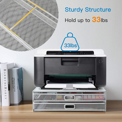 HUANUO Monitor Stand Riser with Drawer - Mesh Metal Desk Organizer PC, Laptop, Notebook, Printer Holder with Pull Out Storage Drawer (White)