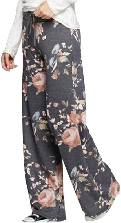 Women's Comfy Stretch Drawstring Palazzo Wide Leg Lounge Pants