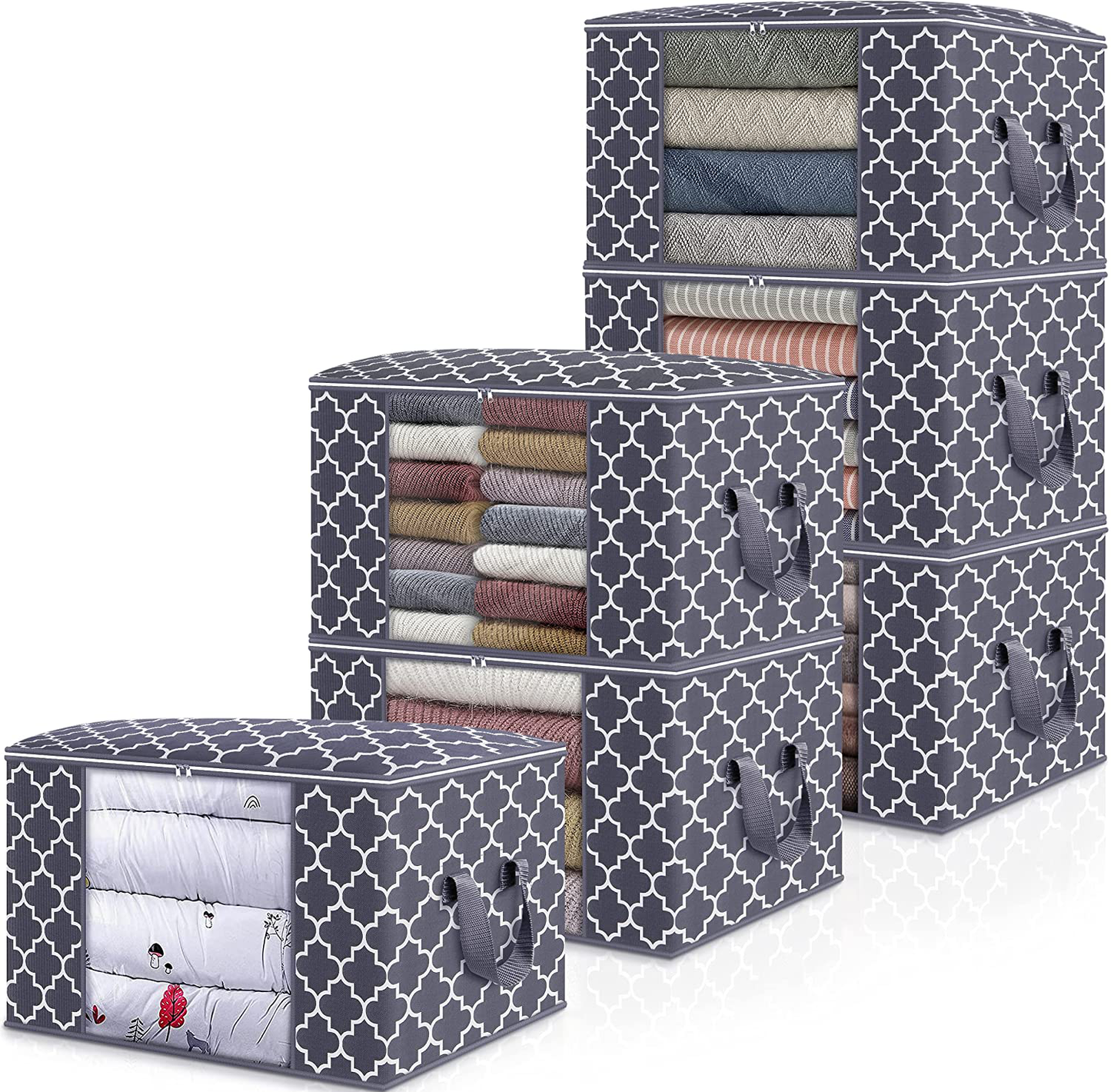 WISELIFE Storage Bags 100L [6 Pack] Large Blanket Clothes Organization and Storage Containers for Bedding, Comforters, Foldable Organizer with Reinforced Handle, Clear Window, Sturdy Zippers, Grey