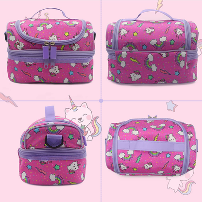 Lunch Bag for Girls,ChaseChic Insulated Lunch Boxes Bag for Kids Lightweight Lunch Organizer Leak-Proof Cooler Bag in Dual Compartment with Detachable Adjustable Shoulder Strap 3-18Years,Pink Cat