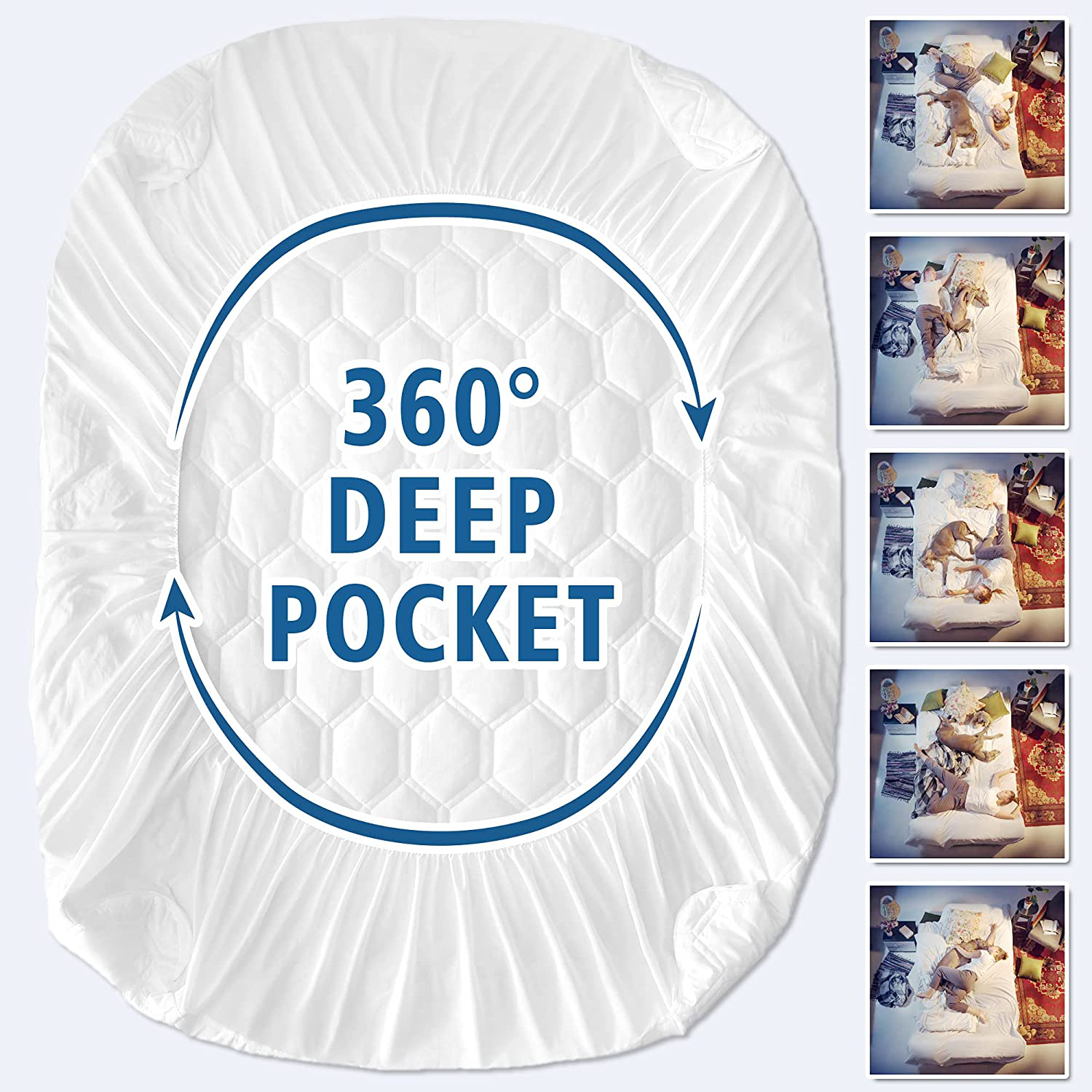 Waterproof Mattress Pad for King Size Bed, Breathable King Mattress Protector with 6-18 inches Deep Pocket, Quilted Alternative Hollow Cotton Filling Mattress Cover, White