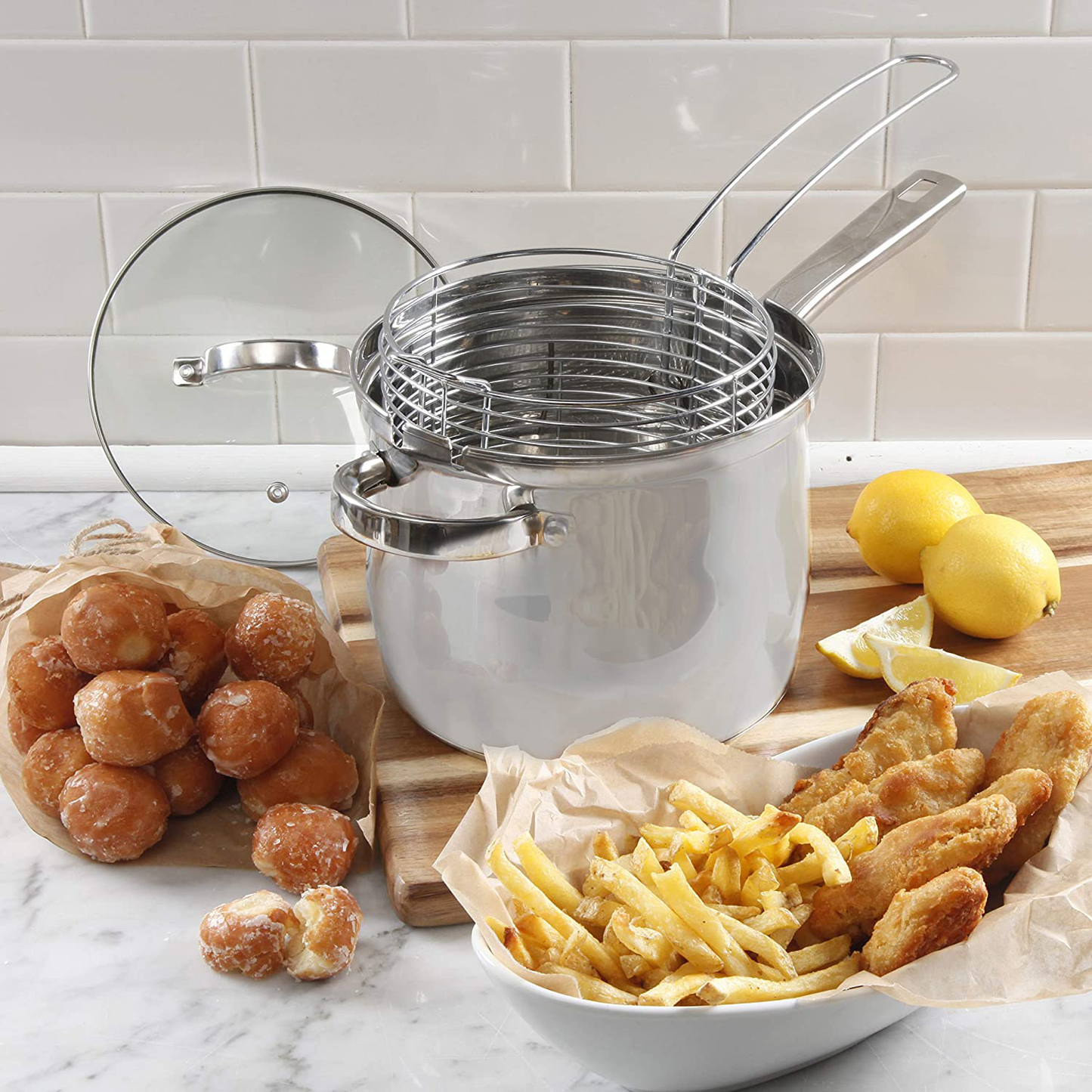Oster 91537.03 Sangerfield 3.65 Quart 3 Piece Stainless Steel Deep Fryer Set Cookware, w/Basket