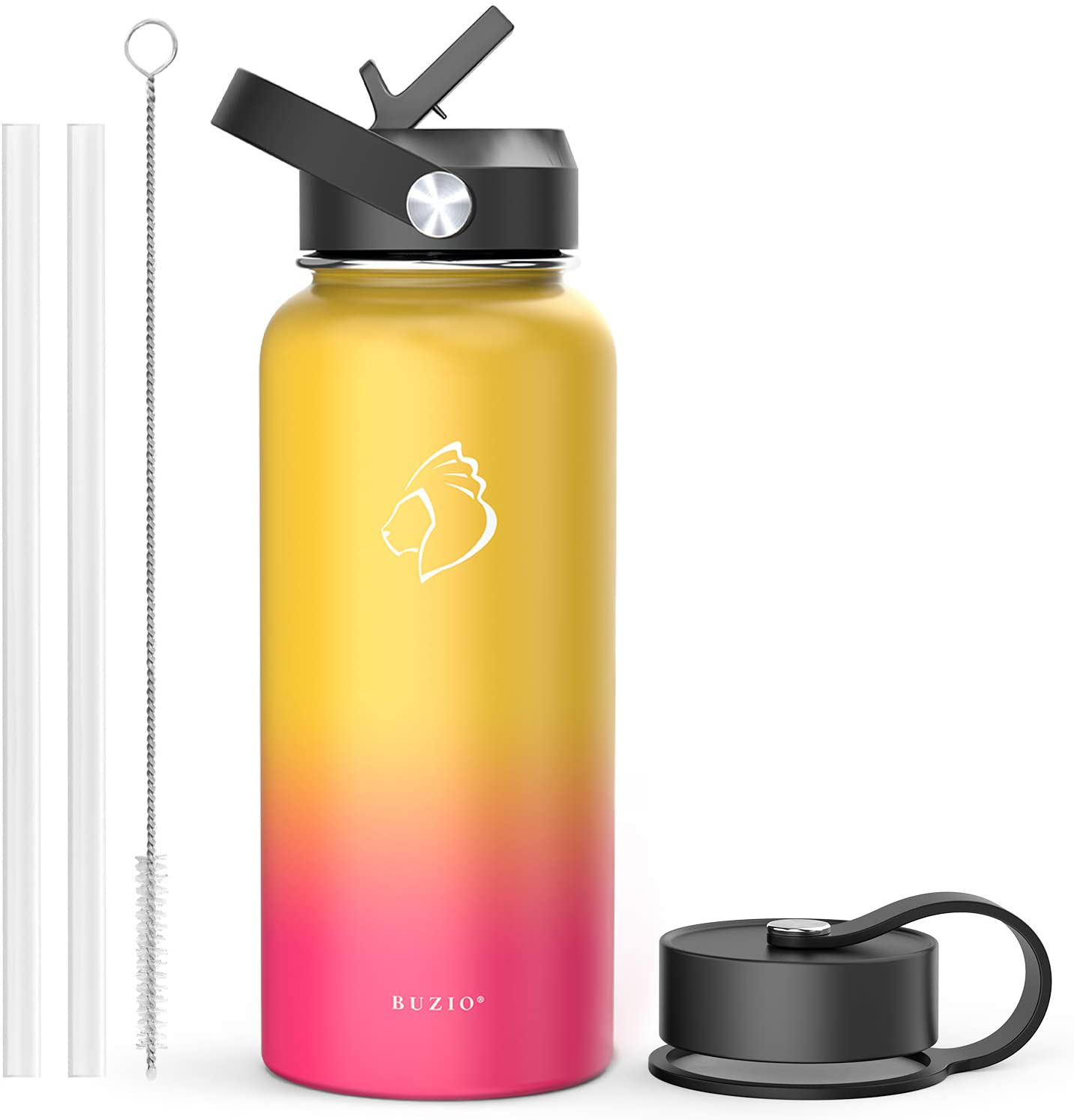 BUZIO Insulated Water Bottle with Straw Lid and Flex Cap, 32oz, 40oz, 64oz, 87oz Modern Double Vacuum Stainless Steel Water Flask, Cold for 48 Hrs Hot for 24 Hrs Simple Thermo Canteen Mug,BPA-Free