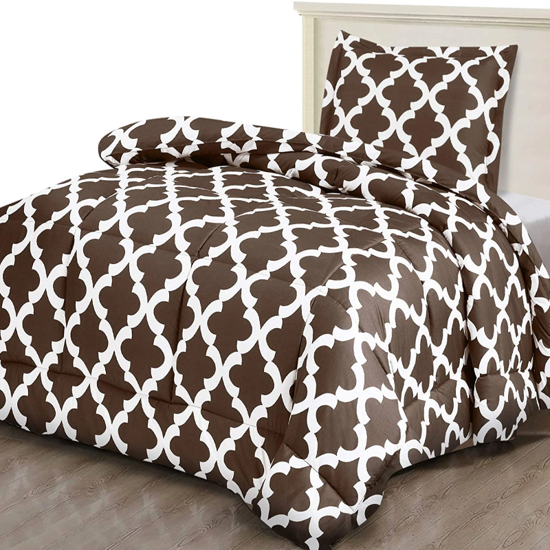 Printed Down Brushed Microfiber Bedding Comforter With Pillow Sham Set