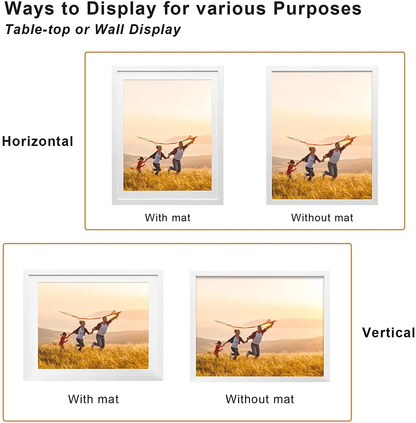 KINLINK 12x16 Picture Frames White, Photo Frames with Polished Glass for Picture 11x14 with Mat or 12x16 without Mat, Composite Wood Picture Frames for Table Top and Wall Mounting, 2 Pack