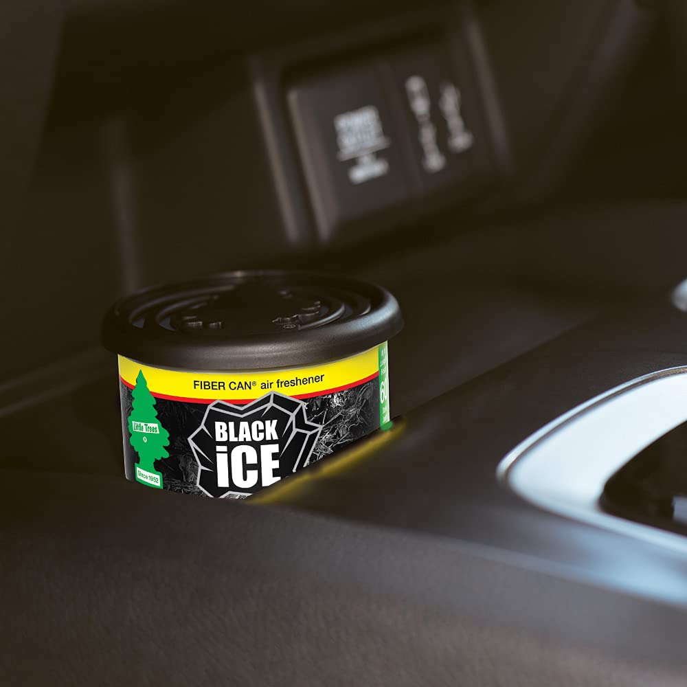 Little Trees Car Air Freshener | Fiber Can Provides a Long-Lasting Scent for Auto or Home | Adjustable Lid for Desired Strength | Black Ice, 4-Pack