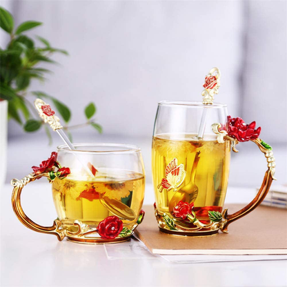 Luka Tech Enamels Butterfly flower Ceramic Coffee Mugs Tea Cup with Steel Spoon, personalised Gifts For Women Wife Mom Friends Birthday Mothers Valentines Day Wedding (White)