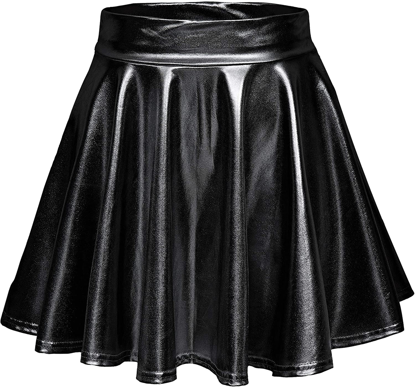 Urban CoCo Women's Shiny Flared Pleated Mini Skater Skirt