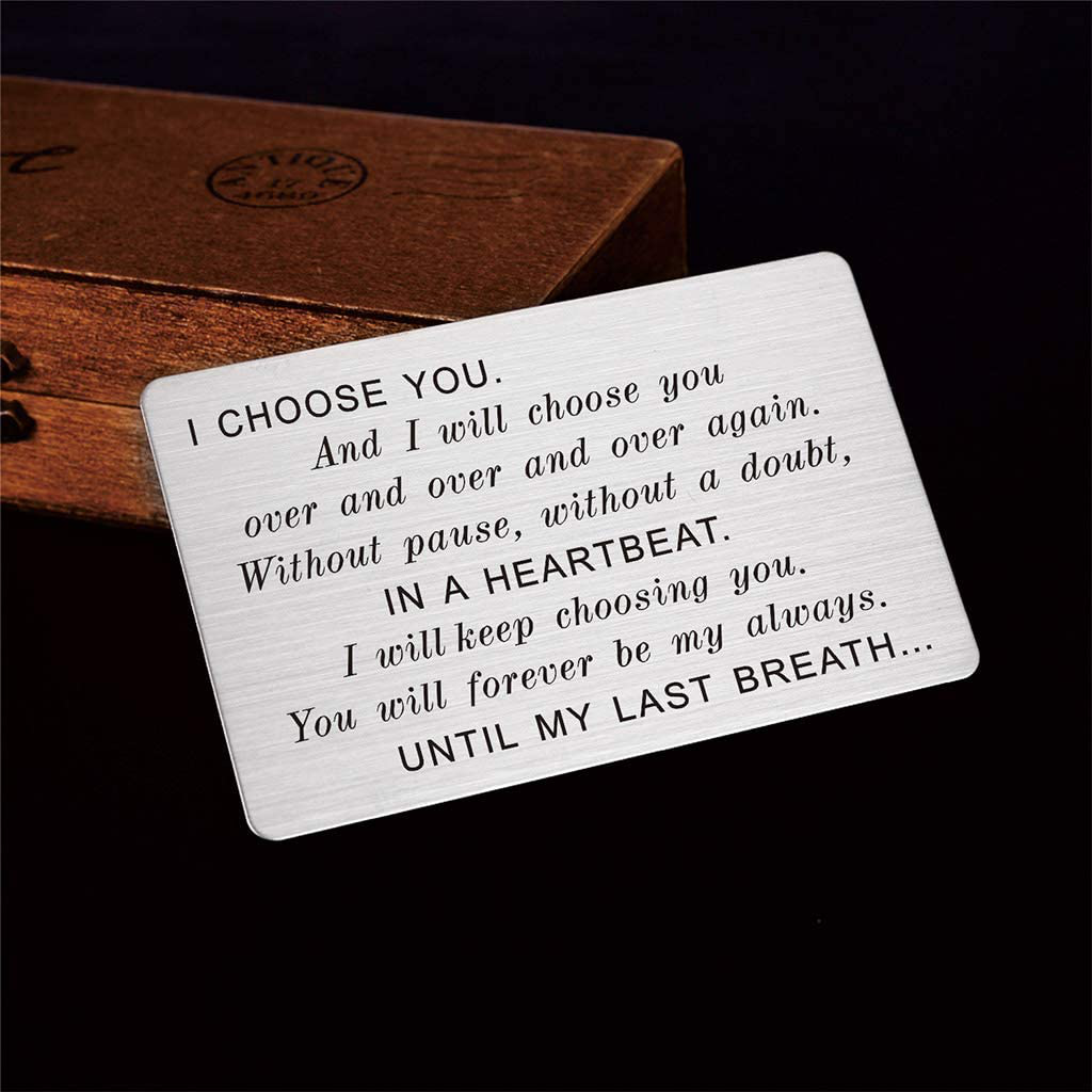 Engraved Wallet Card Insert Men, Anniversary Card Gifts for Husband, I Choose You, Gifts for Husband from Wife, Groom's Gifts for Men, Romantic Gifts for Him, Fathers Day