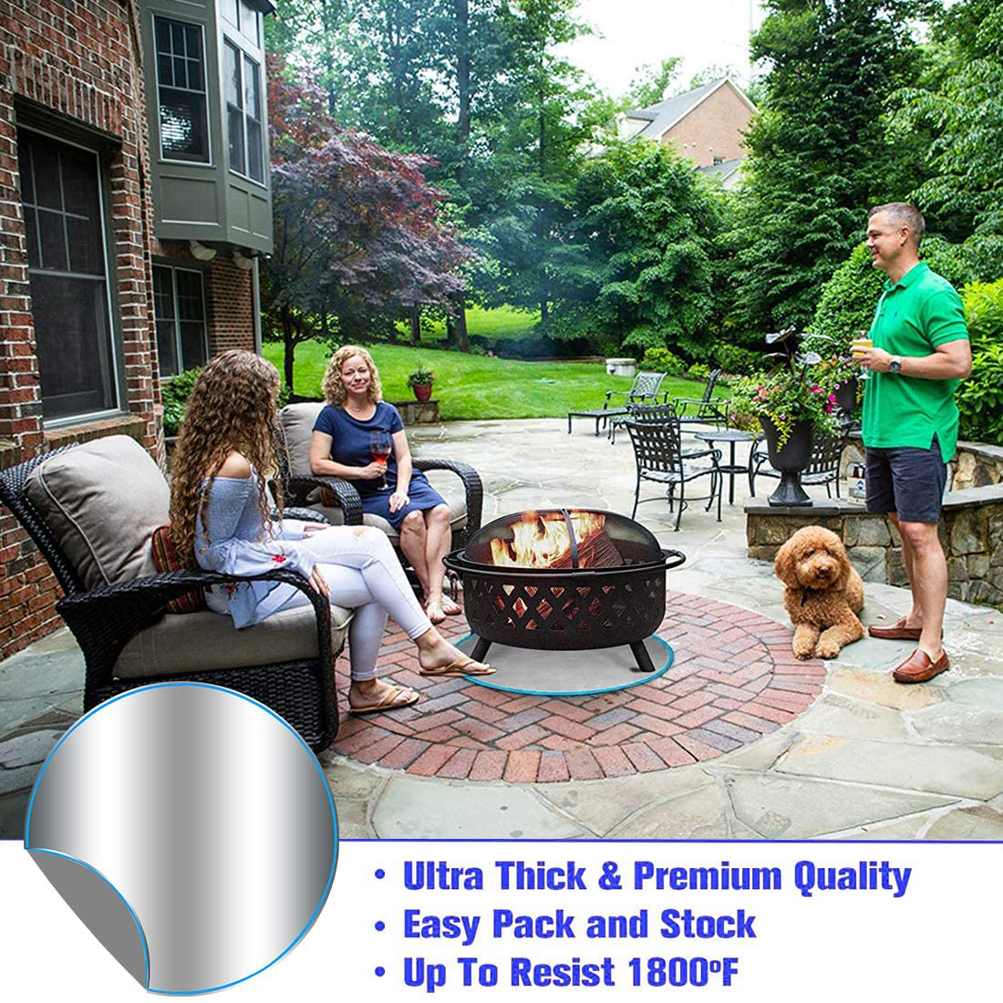 Fire Pit Mat, 36 Inch Round Patio Fire Pit Pad, 3 Layers Heat Resistant Grill Fireproof Mat Outdoor Deck Protector for Lawn, Grass, Ground, and Wood Floor