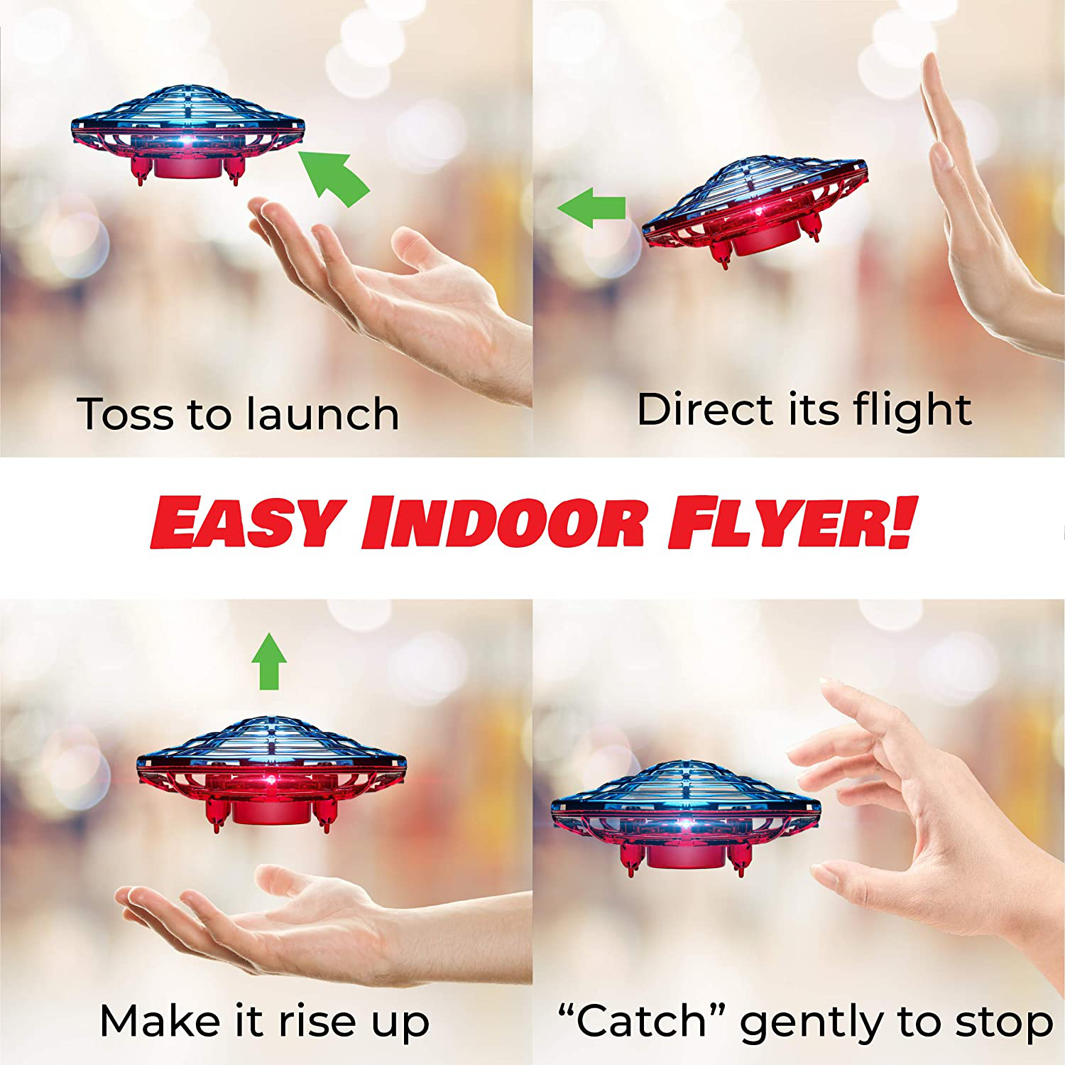 Force1 Scoot Combo Hand Operated Drone for Kids or Adults - Hands Free Motion Sensor Mini Drone, Easy Indoor Rechargeable UFO Flying Ball Drone Toy for Boys and Girls (Red/Blue)