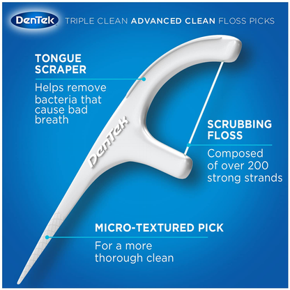 DenTek Triple Clean Advanced Clean Floss Picks, No Break & No Shred Floss, 20 Count, 6 Pack