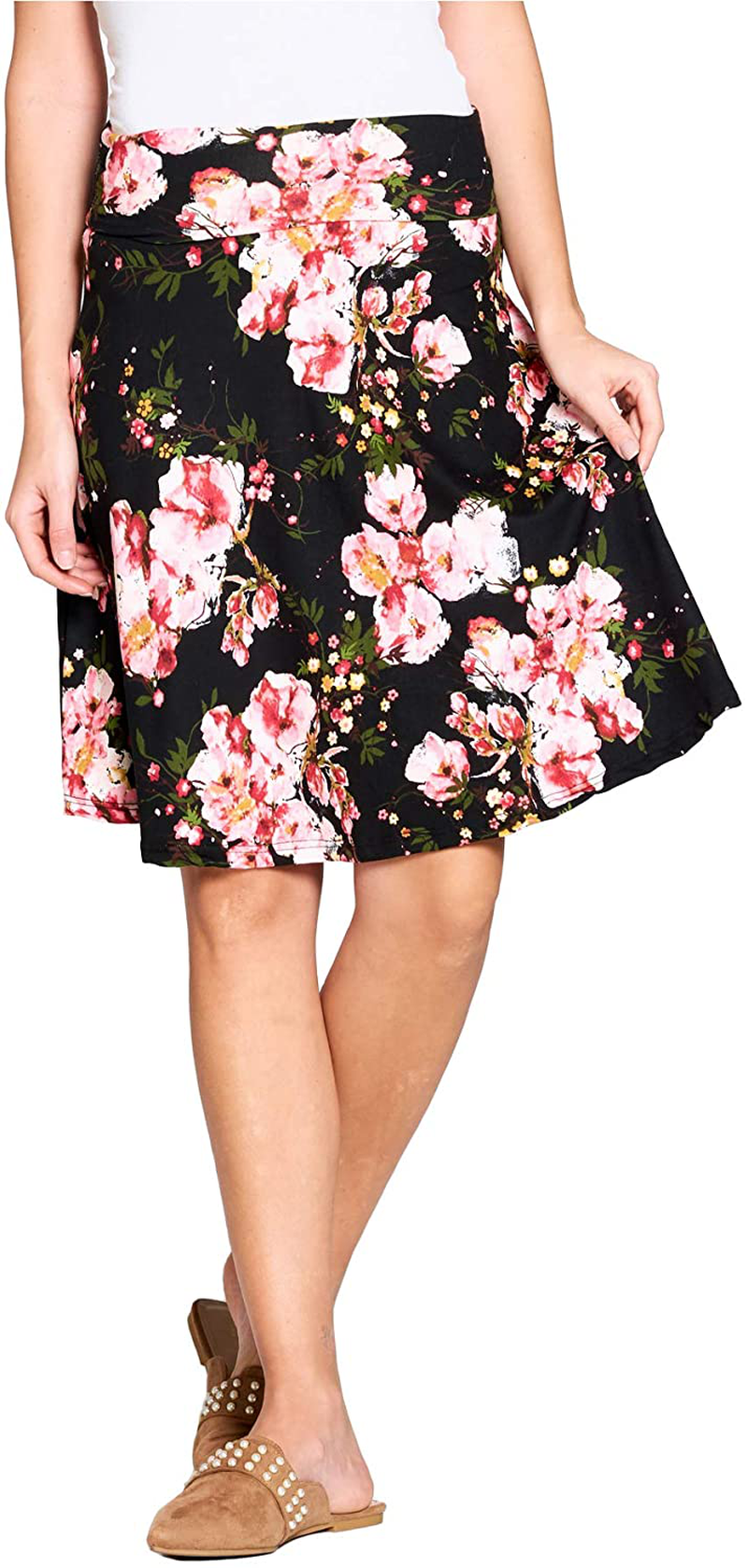 Popana Womens Casual Knee Length A-Line Stretch Midi Skirt Plus Size Made in USA
