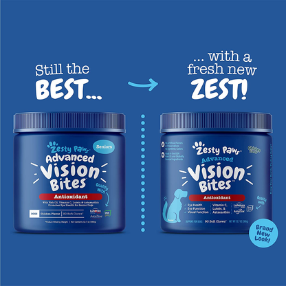 Zesty Paws Eye Supplement for Dogs - Vision Support with Lutein + Vitamin C & Astaxanthin Antioxidants - Dog Vitamins for Eyes + Fish Oil for Omega 3 EPA & DHA for Senior Dogs