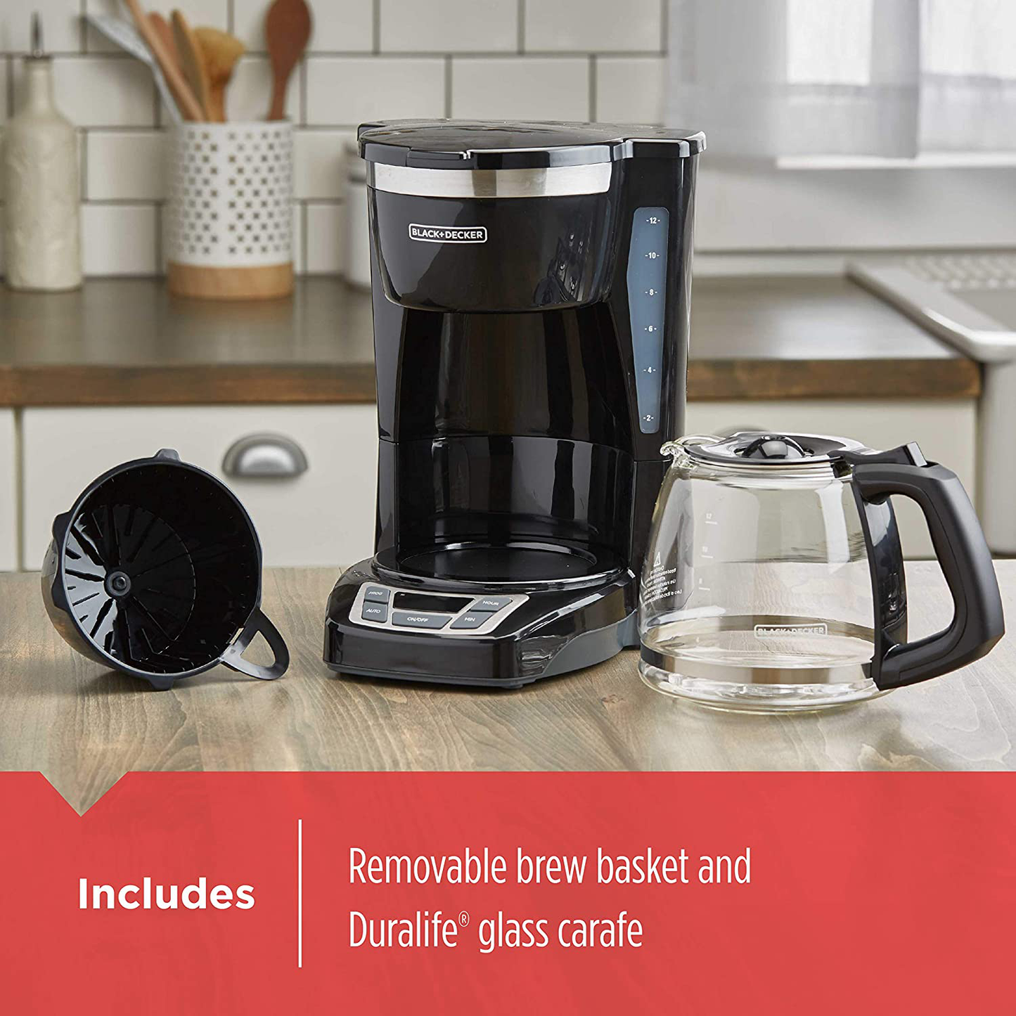 Black+Decker CM1160W-1 CM1160W 12-Cup Programmable Coffeemaker, White/Stainless Steel