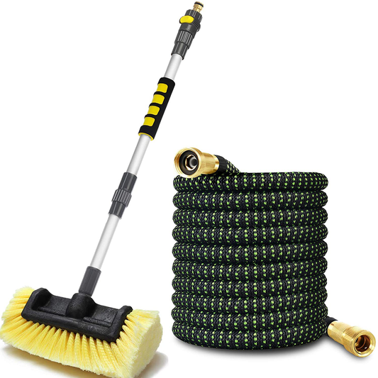 Anyyion Car Wash Brush with 50ft-Expandable Garden Hose, 51-inch Dismountable Pole with on/off switch,Strongest Triple Latex Core Hose with 3/4" Solid Brass, Easy Storage Kink Free Water Hose (50)