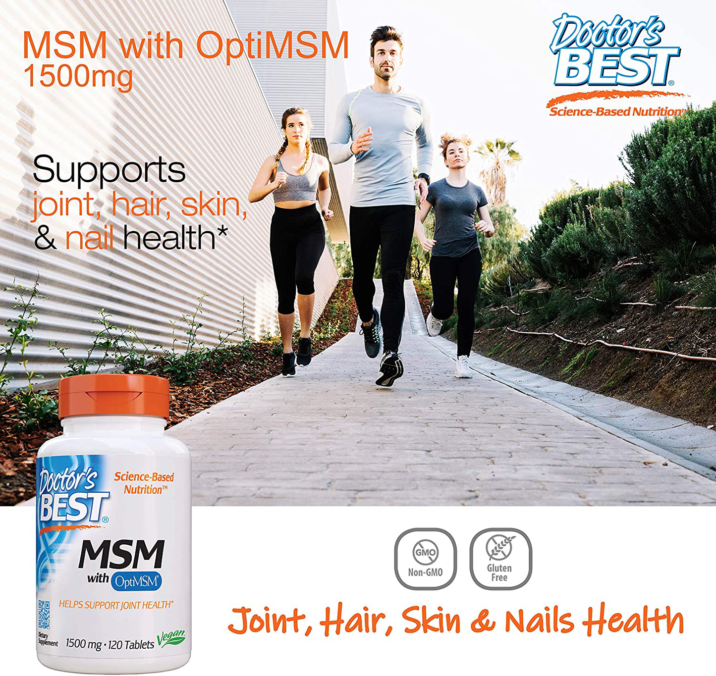 Doctor's Best MSM with OptiMSM, Non-GMO, Gluten Free, Joint Support, 1500 mg, 120 Tablets (DRB-00097)