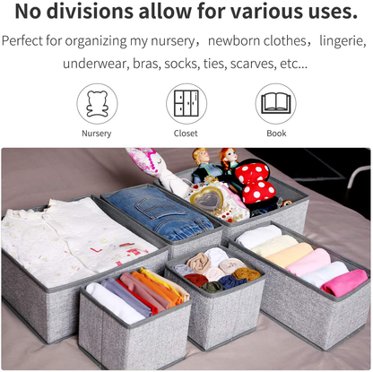Underwear Drawer Organizer, 6 Set Foldable Underwear Drawer Organizer and Closet Dividers,Storage Box for Clothes, Socks, Underwear (6 Bins, Beige)