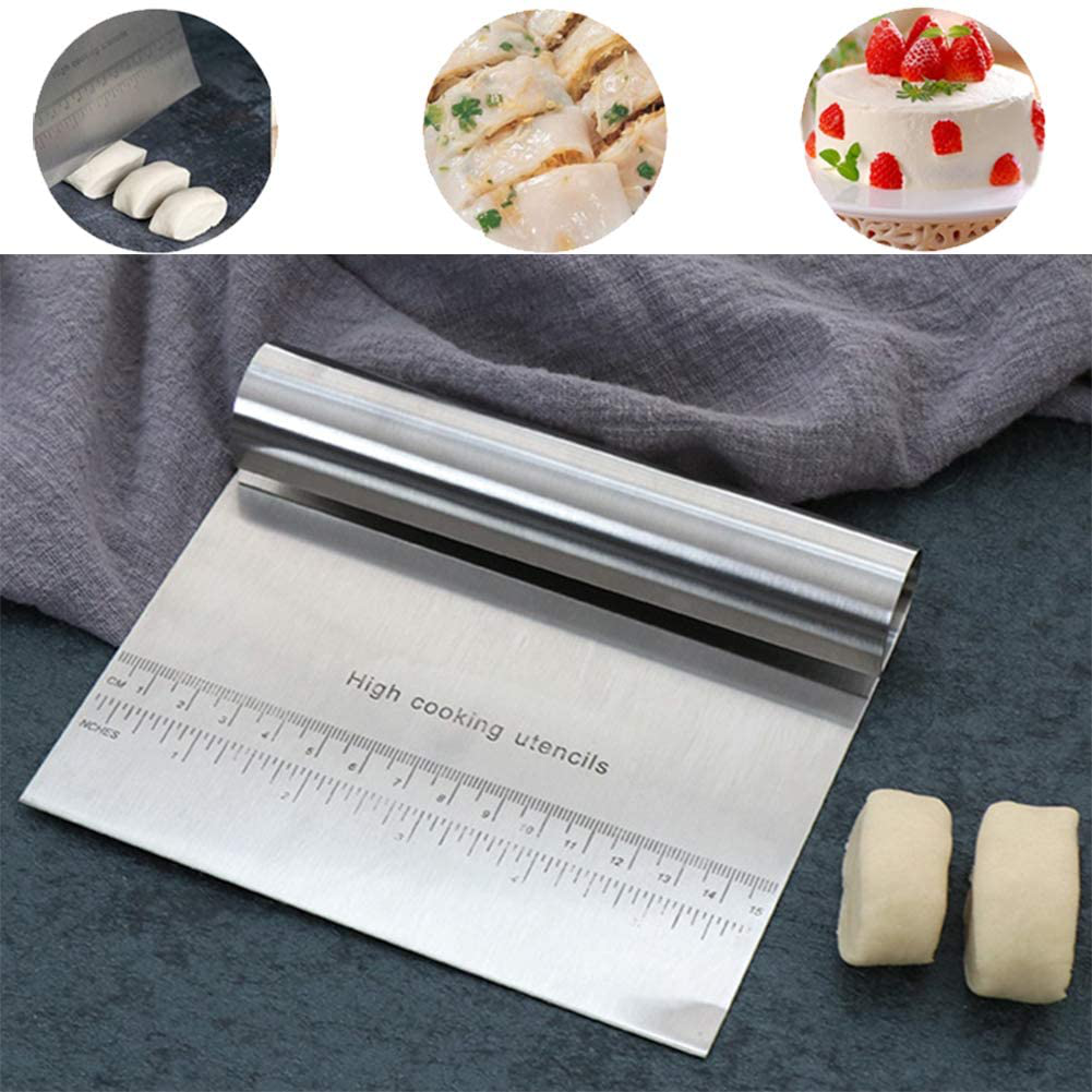 Pro Dough Pastry Scraper/Cutter/Chopper Stainless Steel Mirror Polished with Measuring Scale Multipurpose- Cake, Pizza Cutter - Pastry Bread Separator Scale Knife (1)