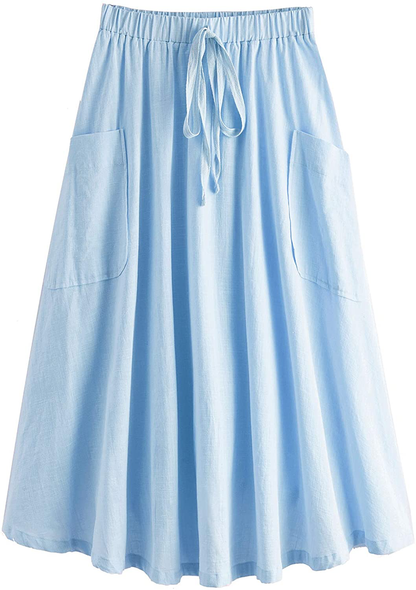 SweatyRocks Women's Casual High Waist Pleated A-Line Midi Skirt with Pocket