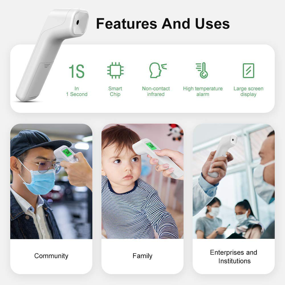 Forehead Thermometer Non-Contact Infrared Digital Thermometer, Ear Thermometer with Fever Alarm for Baby and Adults RW-FTW05